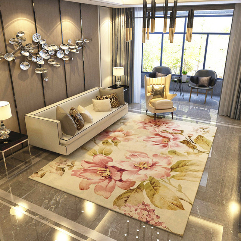 Modern Living Room Rug Multicolored Plant Pattern Indoor Rug Synthetics Anti-Slip Backing Washable Carpet Nude Pink Clearhalo 'Area Rug' 'Modern' 'Rugs' Rug' 2288462