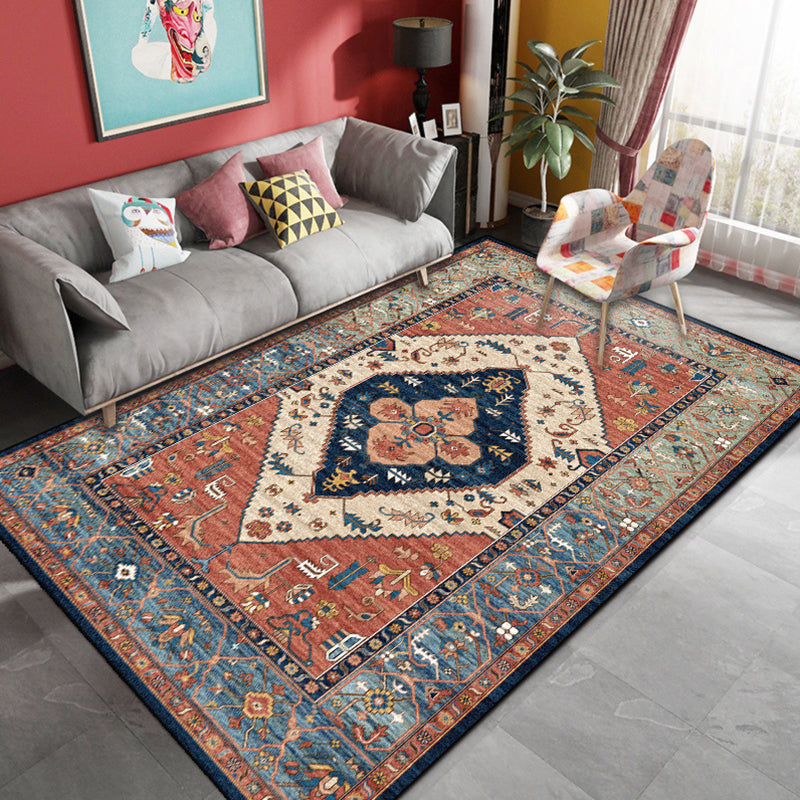 Relaxing Living Room Rug Multi Color Floral Print Indoor Rug Synthetics Non-Slip Backing Pet Friendly Area Carpet Orange Clearhalo 'Area Rug' 'Modern' 'Rugs' Rug' 2288532