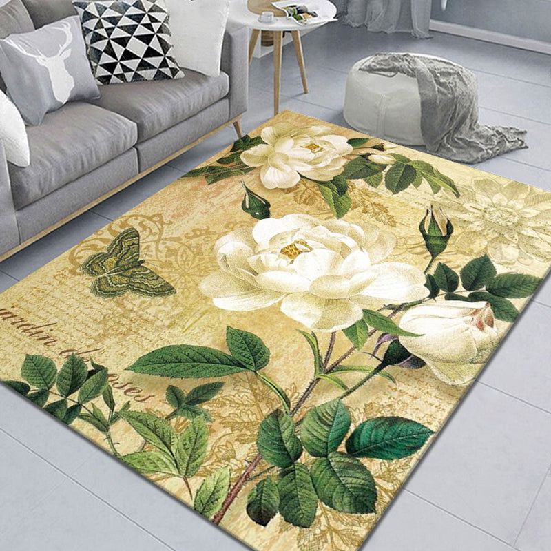 Modern Living Room Rug Multi Color Plant Printed Indoor Rug Polypropylene Anti-Slip Easy Care Carpet Beige Clearhalo 'Area Rug' 'Modern' 'Rugs' Rug' 2288545