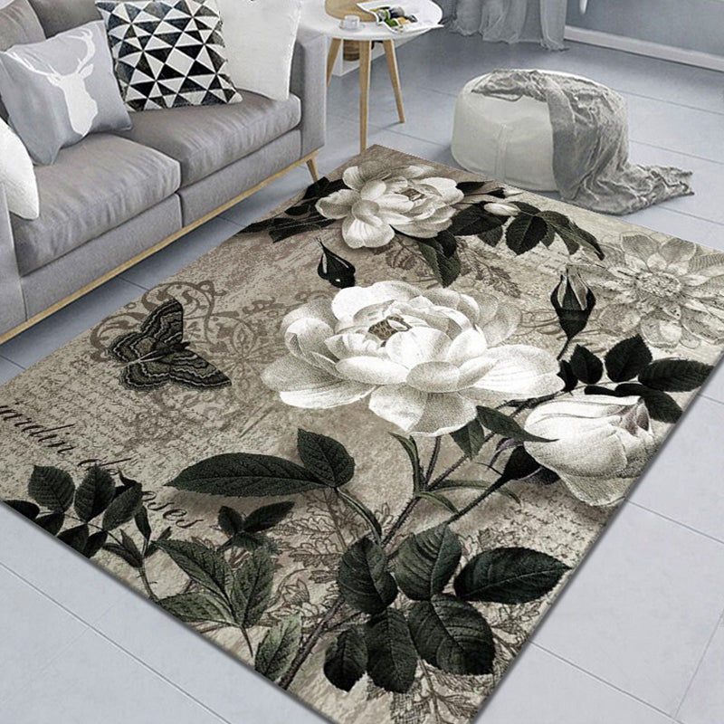 Modern Living Room Rug Multi Color Plant Printed Indoor Rug Polypropylene Anti-Slip Easy Care Carpet Smoke Gray Clearhalo 'Area Rug' 'Modern' 'Rugs' Rug' 2288547