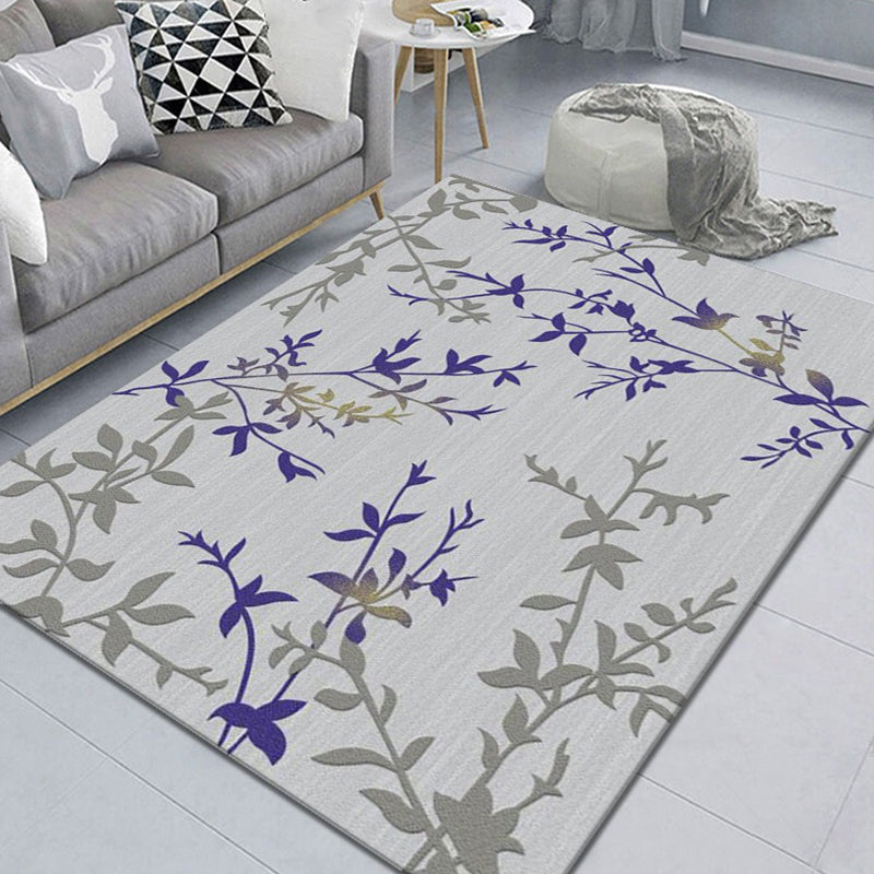 Modern Living Room Rug Multi Color Plant Printed Indoor Rug Polypropylene Anti-Slip Easy Care Carpet Purple Clearhalo 'Area Rug' 'Modern' 'Rugs' Rug' 2288549