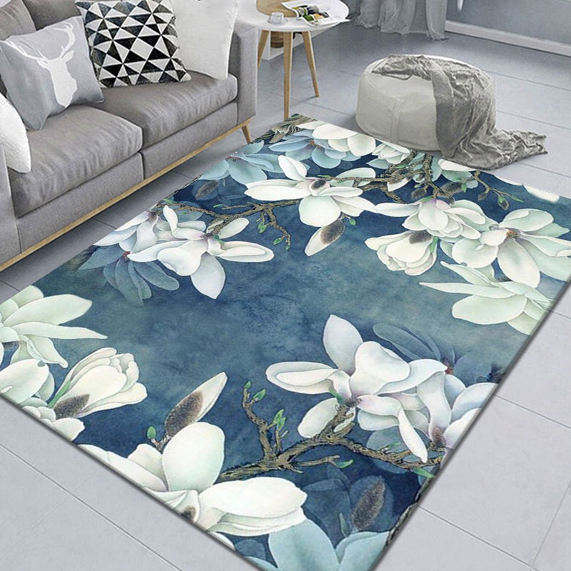 Modern Living Room Rug Multi Color Plant Printed Indoor Rug Polypropylene Anti-Slip Easy Care Carpet Blue Clearhalo 'Area Rug' 'Modern' 'Rugs' Rug' 2288550