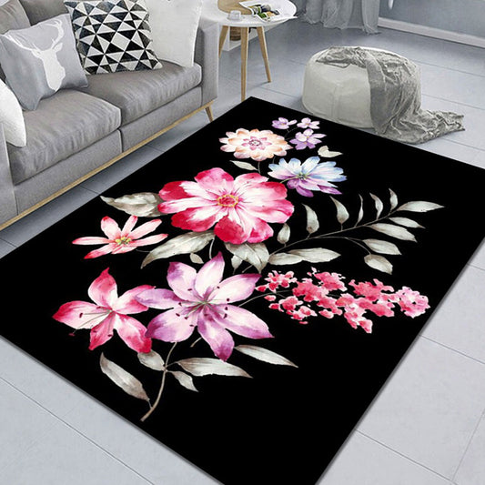 Modern Living Room Rug Multi Color Plant Printed Indoor Rug Polypropylene Anti-Slip Easy Care Carpet Pink Clearhalo 'Area Rug' 'Modern' 'Rugs' Rug' 2288551