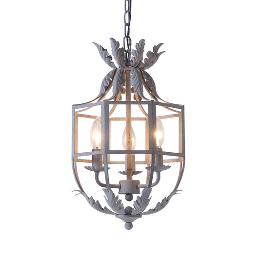 Grey/White/Gold Bird Cage Chandelier Lighting Rustic Metal 3 Bulbs Pendant Light Fixture for Living Room Clearhalo 'Ceiling Lights' 'Chandeliers' Lighting' options 228855