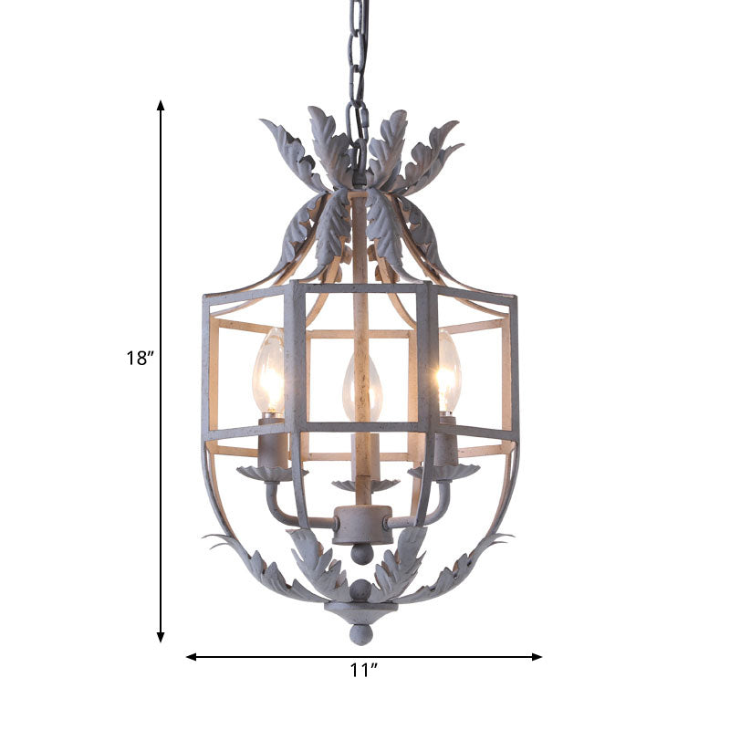 Grey/White/Gold Bird Cage Chandelier Lighting Rustic Metal 3 Bulbs Pendant Light Fixture for Living Room Clearhalo 'Ceiling Lights' 'Chandeliers' Lighting' options 228856