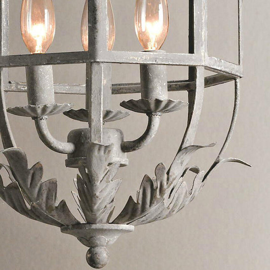 Grey/White/Gold Bird Cage Chandelier Lighting Rustic Metal 3 Bulbs Pendant Light Fixture for Living Room Clearhalo 'Ceiling Lights' 'Chandeliers' Lighting' options 228857