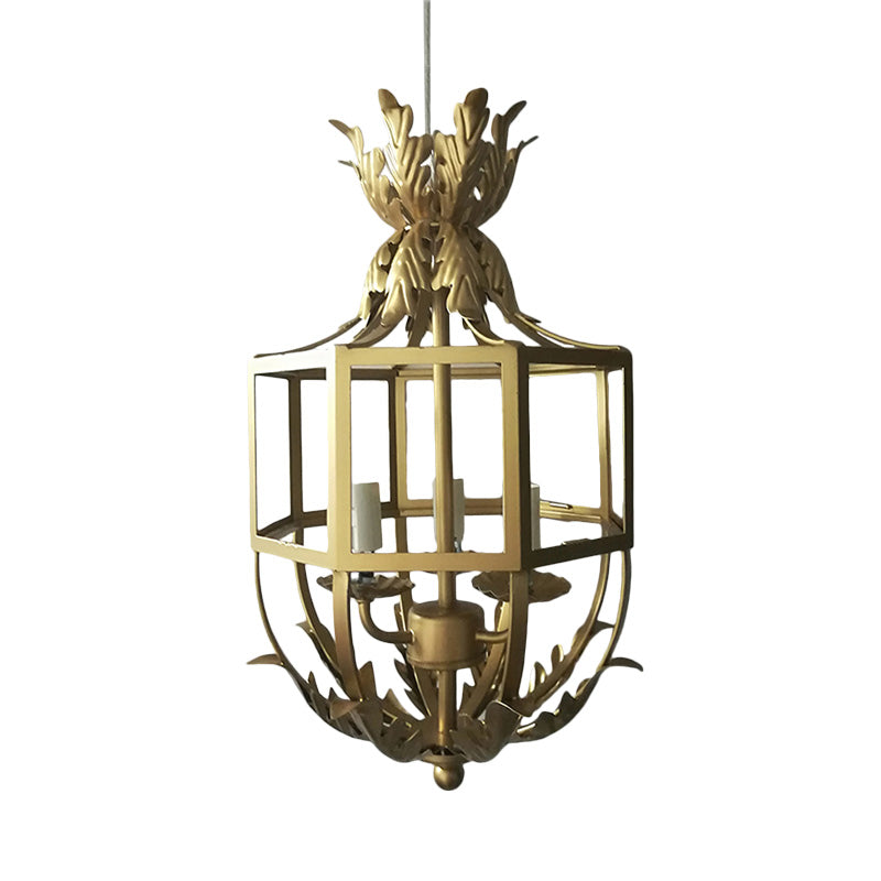 Grey/White/Gold Bird Cage Chandelier Lighting Rustic Metal 3 Bulbs Pendant Light Fixture for Living Room Clearhalo 'Ceiling Lights' 'Chandeliers' Lighting' options 228859