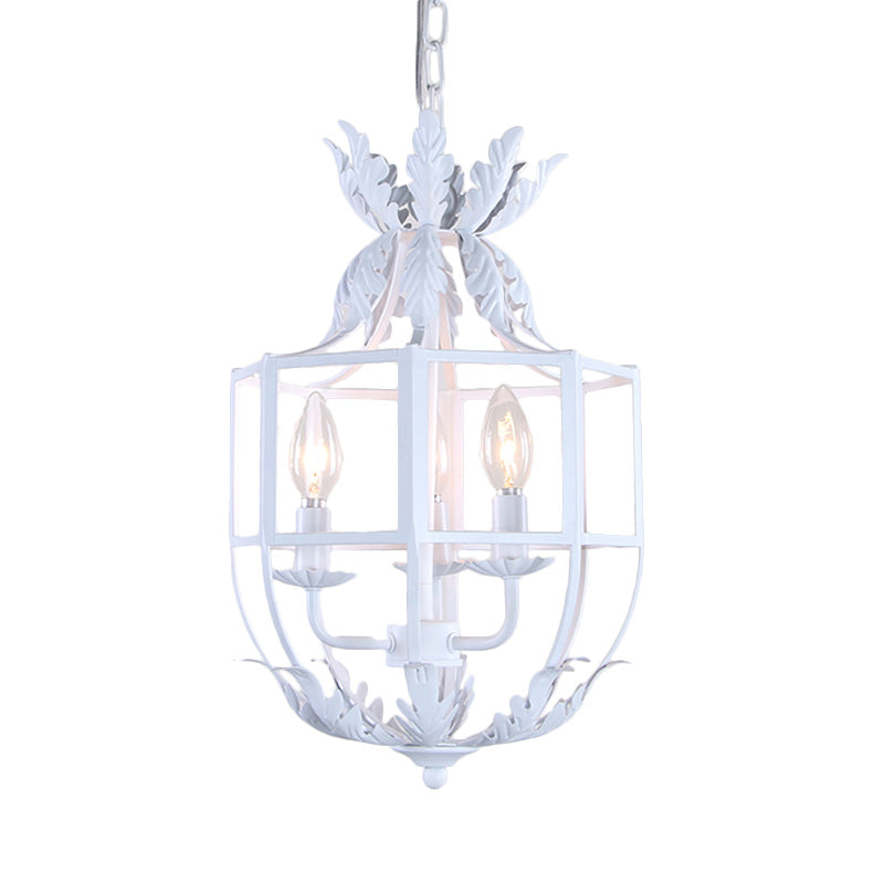 Grey/White/Gold Bird Cage Chandelier Lighting Rustic Metal 3 Bulbs Pendant Light Fixture for Living Room Clearhalo 'Ceiling Lights' 'Chandeliers' Lighting' options 228861