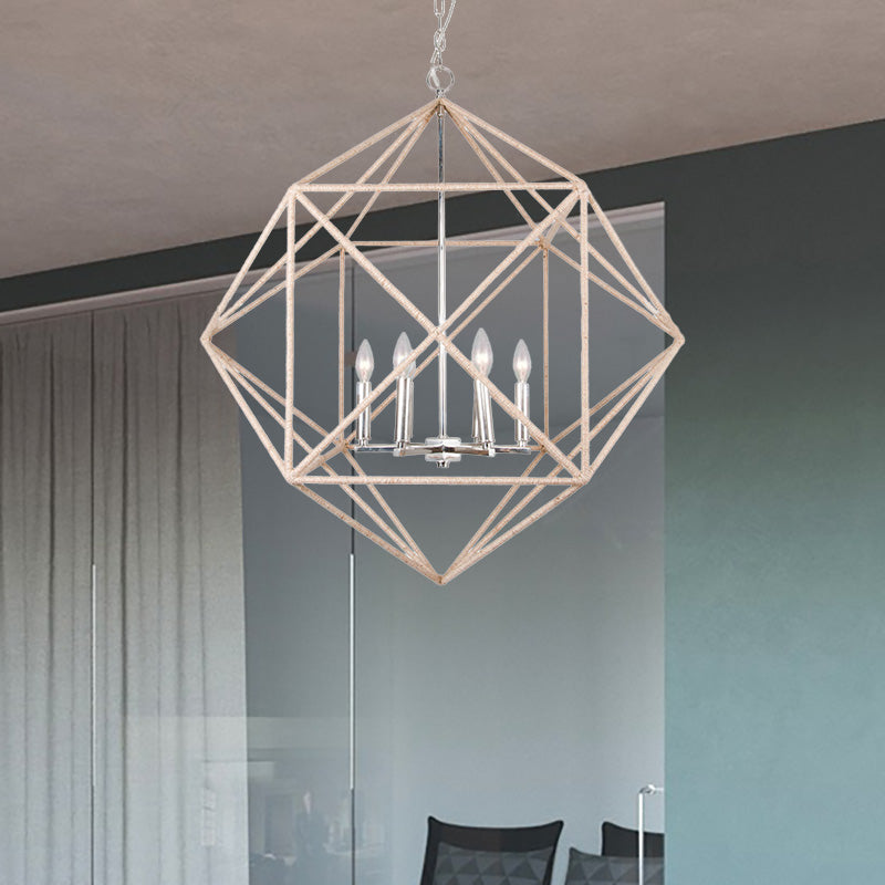 4 Heads Dining Room Hanging Chandelier Contemporary Beige Ceiling Pendant Light with Cage Metal Shade Clearhalo 'Ceiling Lights' 'Chandeliers' Lighting' options 228862