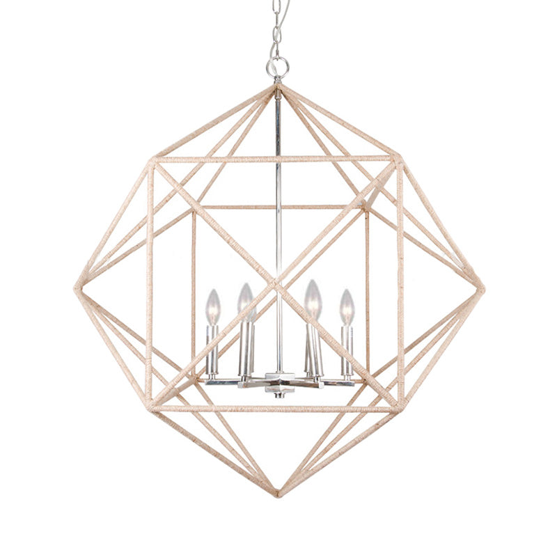 4 Heads Dining Room Hanging Chandelier Contemporary Beige Ceiling Pendant Light with Cage Metal Shade Clearhalo 'Ceiling Lights' 'Chandeliers' Lighting' options 228864