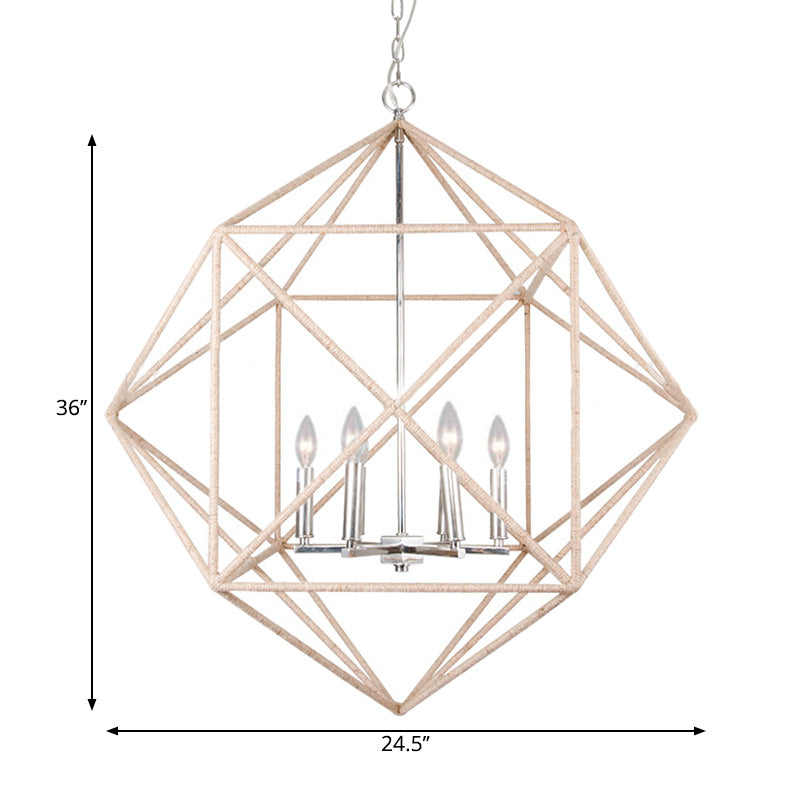 4 Heads Dining Room Hanging Chandelier Contemporary Beige Ceiling Pendant Light with Cage Metal Shade Clearhalo 'Ceiling Lights' 'Chandeliers' Lighting' options 228865