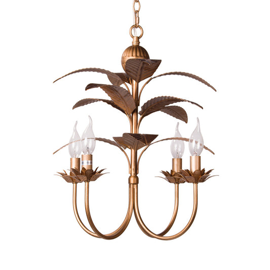 Spur Pendant Chandelier Traditional Metal 4 Bulbs Brass Hanging Ceiling Light with Leaves Clearhalo 'Ceiling Lights' 'Chandeliers' Lighting' options 228877