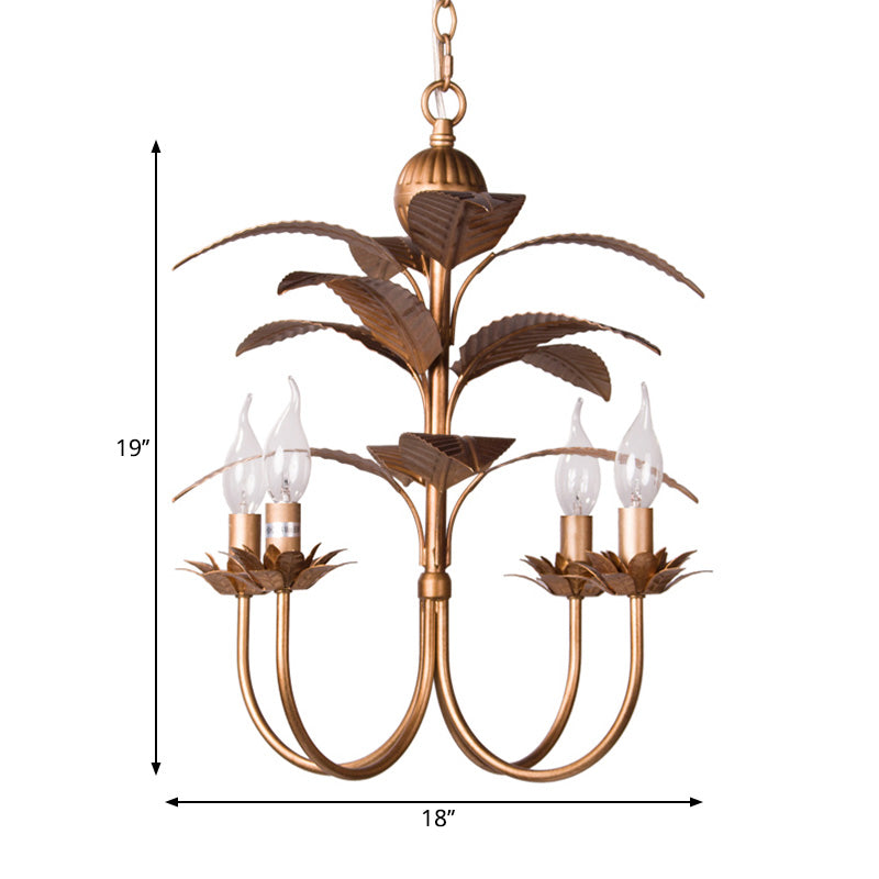 Spur Pendant Chandelier Traditional Metal 4 Bulbs Brass Hanging Ceiling Light with Leaves Clearhalo 'Ceiling Lights' 'Chandeliers' Lighting' options 228878