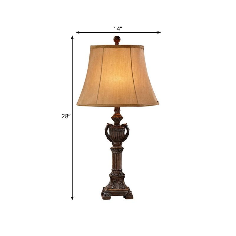 Column Living Room Table Light Vintage Resin 1 Light Bronze Reading Lamp with Flared Fabric Shade Clearhalo 'Lamps' 'Table Lamps' Lighting' 228958