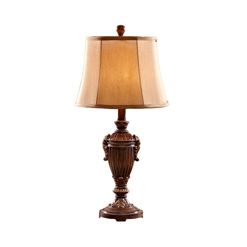 Resin Red Brown Font Reading Light Vintage 1 Light Living Room Table Lamp with Paneled Bell Shade Clearhalo 'Lamps' 'Table Lamps' Lighting' 228962