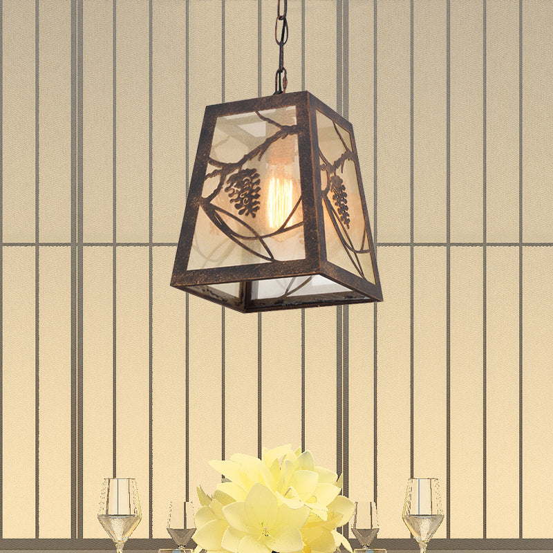 Trapezoid Restaurant Pendant Lighting Metal 1 Light Country Hanging Light Fixture in Rust Clearhalo 'Ceiling Lights' 'Pendant Lights' 'Pendants' Lighting' 228965