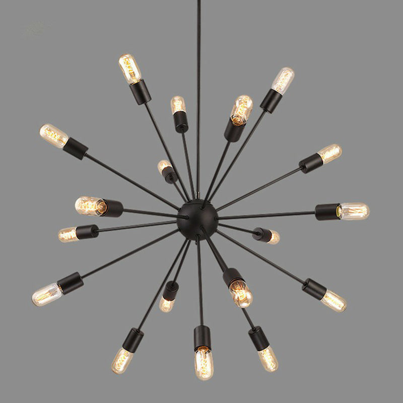Iron Black Finish Pendant Chandelier Sunburst 18 Heads Industrial Suspension Light for Dining Room Clearhalo 'Cast Iron' 'Ceiling Lights' 'Chandeliers' 'Industrial Chandeliers' 'Industrial' 'Metal' 'Middle Century Chandeliers' 'Rustic Chandeliers' 'Tiffany' Lighting' 2289692