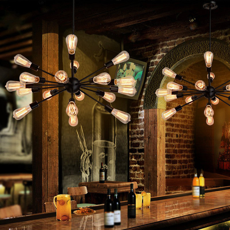 Sputnik Bar Hanging Light Industrial Metal Black Finish Chandelier Lighting Fixture Clearhalo 'Cast Iron' 'Ceiling Lights' 'Chandeliers' 'Industrial Chandeliers' 'Industrial' 'Metal' 'Middle Century Chandeliers' 'Rustic Chandeliers' 'Tiffany' Lighting' 2289696