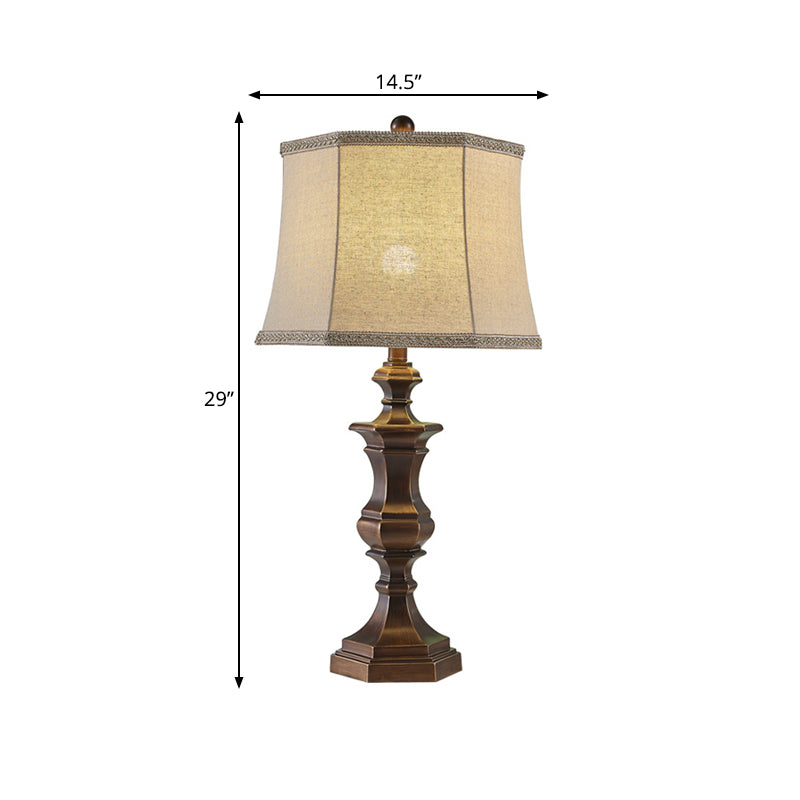 Brown Baluster Night Table Lamp Vintage Resin 1 Light Bedroom Reading Light with Tapered Shade Clearhalo 'Lamps' 'Table Lamps' Lighting' 228977