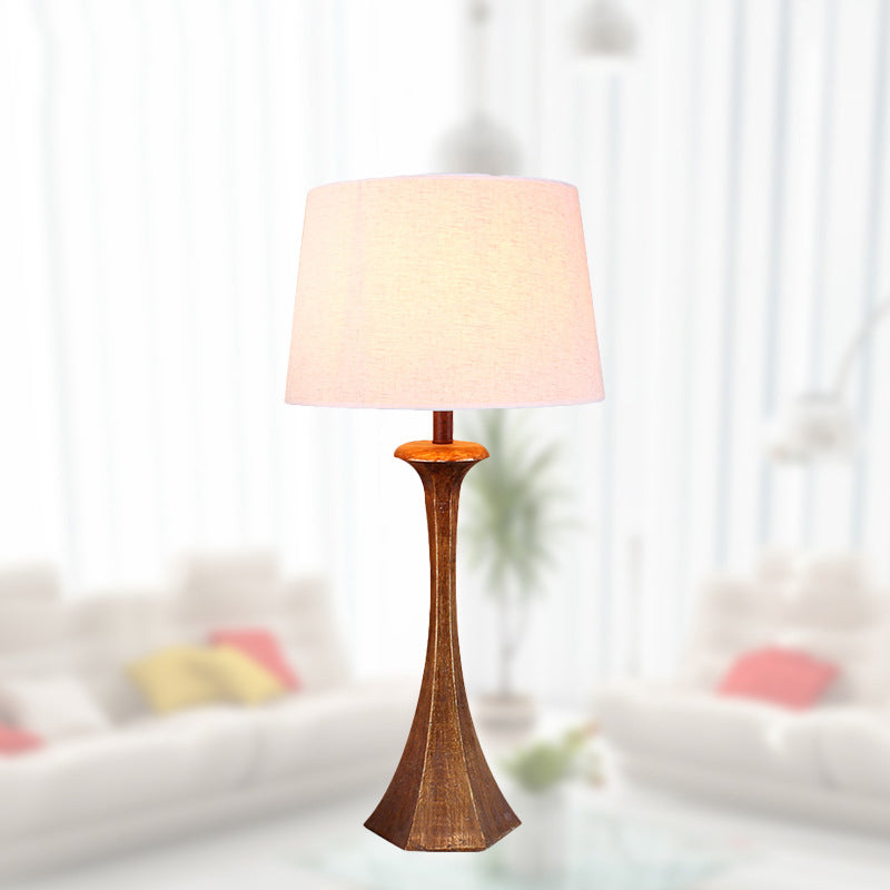 1 Light Fabric Table Lamp Vintage White Conical Living Room Reading Light with Curvy Resin Base White Clearhalo 'Lamps' 'Table Lamps' Lighting' 228979