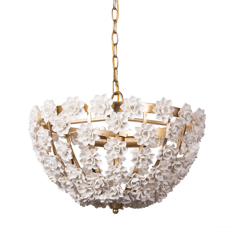 16"/19.5" Wide Hemisphere Chandelier Lighting Modern Metal Silver/Gold 3 Bulbs Hanging Ceiling Light with Ceramic Flowers Clearhalo 'Ceiling Lights' 'Chandeliers' Lighting' options 228995