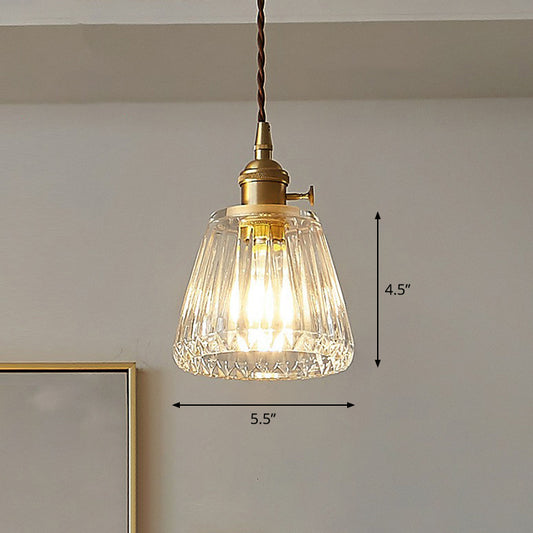 Tapered Clear Glass Hanging Lamp Vintage Single-Bulb Restaurant Lighting Pendant Clearhalo 'Ceiling Lights' 'Glass shade' 'Glass' 'Industrial Pendants' 'Industrial' 'Middle Century Pendants' 'Pendant Lights' 'Pendants' 'Tiffany' Lighting' 2290012