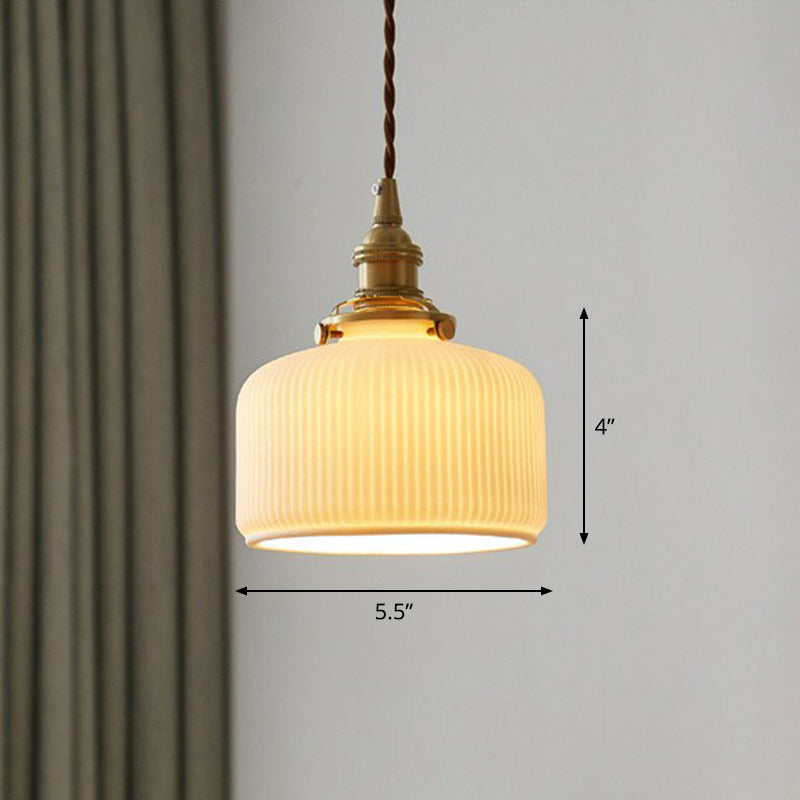 Retro Style Rounded Drum Suspension Lighting 1 Head Ceramic Pendant Ceiling Light in Brass Brass B Clearhalo 'Ceiling Lights' 'Lighting' 'Pendant Lights' 2290021_b96ca409-6920-4e82-b2b8-ccc9f6729ca0