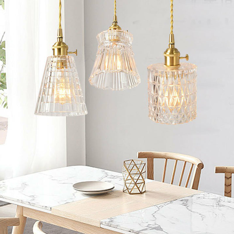1-Light Pendant Light Antique Shaded Clear Glass Hanging Light Fixture for Dining Room Clearhalo 'Ceiling Lights' 'Glass shade' 'Glass' 'Industrial Pendants' 'Industrial' 'Middle Century Pendants' 'Pendant Lights' 'Pendants' 'Tiffany' Lighting' 2290023