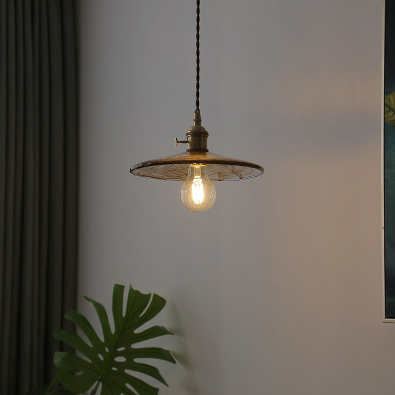 Cognac Glass Cone Shade Hanging Lamp Vintage Single-Bulb Restaurant Lighting Pendant Clearhalo 'Ceiling Lights' 'Glass shade' 'Glass' 'Industrial Pendants' 'Industrial' 'Middle Century Pendants' 'Pendant Lights' 'Pendants' 'Tiffany' Lighting' 2290038