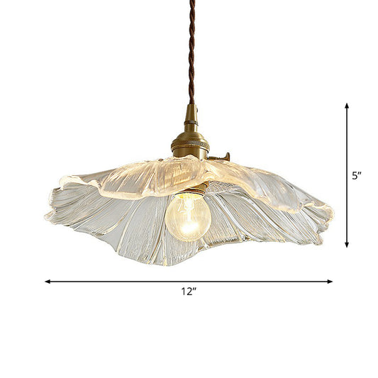 Antique Floral Pendant Light 1-Light Ruffle Glass Hanging Light Fixture for Restaurant Clear Clearhalo 'Ceiling Lights' 'Glass shade' 'Glass' 'Industrial Pendants' 'Industrial' 'Middle Century Pendants' 'Pendant Lights' 'Pendants' 'Tiffany' Lighting' 2290052