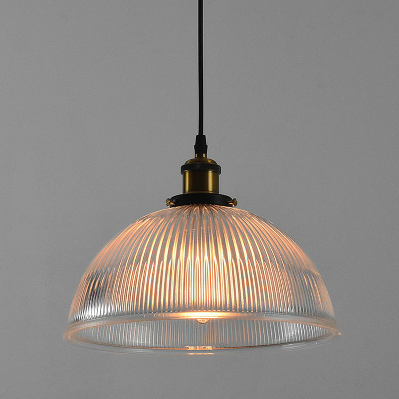 Single Ceiling Light Industrial Dome Clear Ribbed Glass Hanging Pendant Light for Restaurant Clearhalo 'Ceiling Lights' 'Glass shade' 'Glass' 'Industrial Pendants' 'Industrial' 'Middle Century Pendants' 'Pendant Lights' 'Pendants' 'Tiffany' Lighting' 2290057