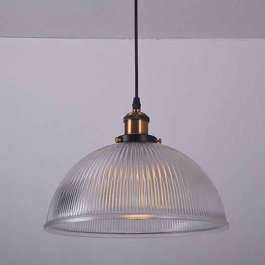 Single Ceiling Light Industrial Dome Clear Ribbed Glass Hanging Pendant Light for Restaurant Clearhalo 'Ceiling Lights' 'Glass shade' 'Glass' 'Industrial Pendants' 'Industrial' 'Middle Century Pendants' 'Pendant Lights' 'Pendants' 'Tiffany' Lighting' 2290058