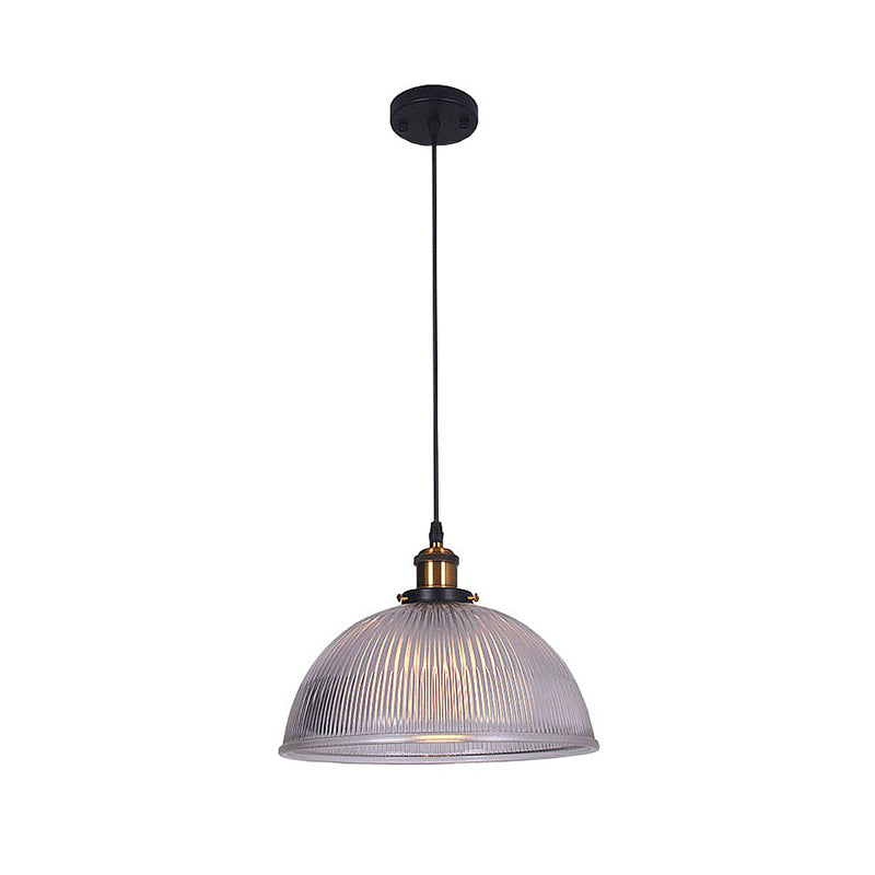 Single Ceiling Light Industrial Dome Clear Ribbed Glass Hanging Pendant Light for Restaurant Clearhalo 'Ceiling Lights' 'Glass shade' 'Glass' 'Industrial Pendants' 'Industrial' 'Middle Century Pendants' 'Pendant Lights' 'Pendants' 'Tiffany' Lighting' 2290059