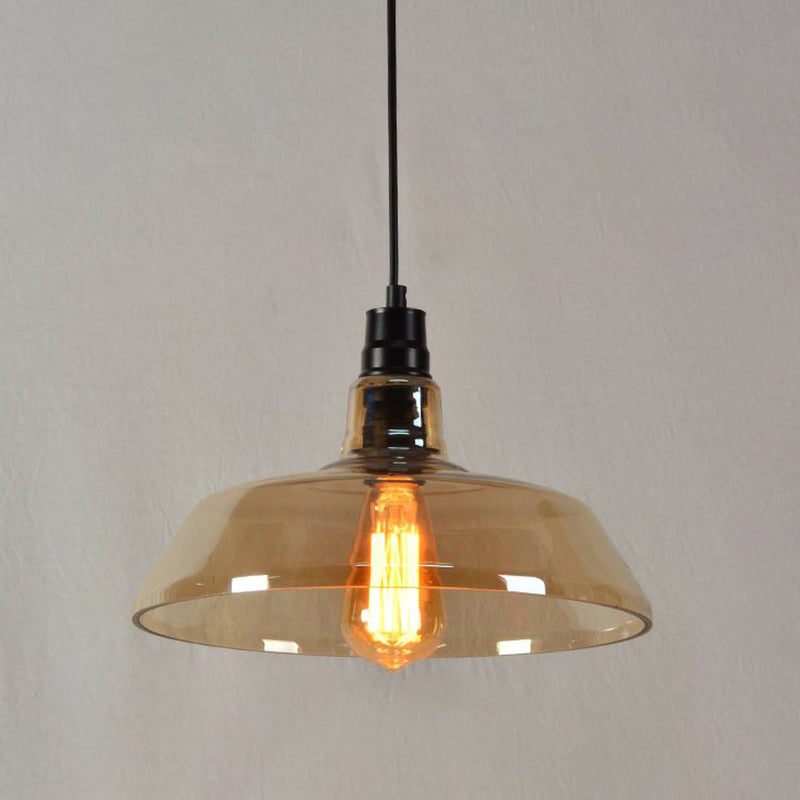 Pot Cover Glass Hanging Lamp Vintage Style Single-Bulb Restaurant Lighting Pendant Amber Clearhalo 'Ceiling Lights' 'Glass shade' 'Glass' 'Industrial Pendants' 'Industrial' 'Middle Century Pendants' 'Pendant Lights' 'Pendants' 'Tiffany' Lighting' 2290065