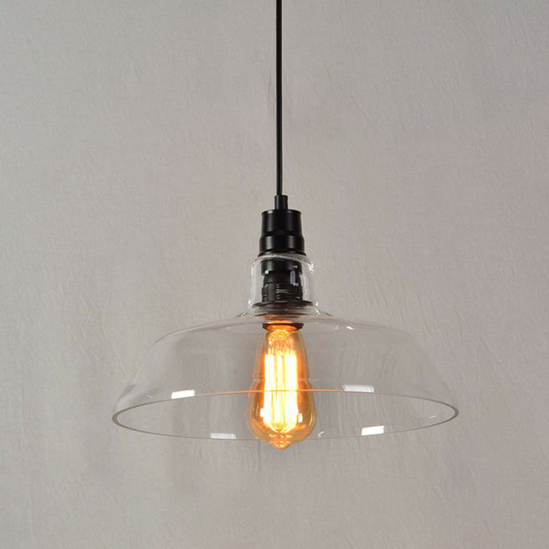 Pot Cover Glass Hanging Lamp Vintage Style Single-Bulb Restaurant Lighting Pendant Clear Clearhalo 'Ceiling Lights' 'Glass shade' 'Glass' 'Industrial Pendants' 'Industrial' 'Middle Century Pendants' 'Pendant Lights' 'Pendants' 'Tiffany' Lighting' 2290067