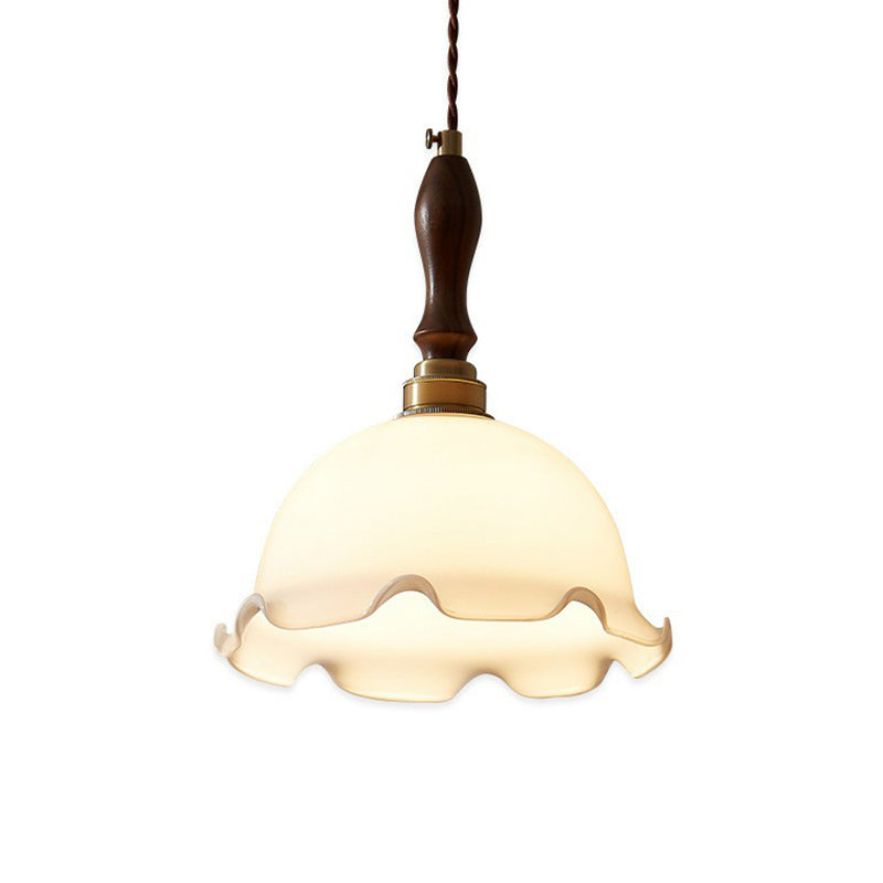 Ruffle Edge Cream Glass Suspension Lighting Retro Style 1 Head Dining Room Pendant Ceiling Light Clearhalo 'Ceiling Lights' 'Lighting' 'Pendant Lights' 2290077_1c9748c5-24cb-4036-8dfb-5da5840a7173