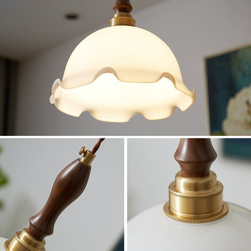 Ruffle Edge Cream Glass Suspension Lighting Retro Style 1 Head Dining Room Pendant Ceiling Light Clearhalo 'Ceiling Lights' 'Lighting' 'Pendant Lights' 2290078_c444efcb-dcba-429c-a58d-8945d9f29c73