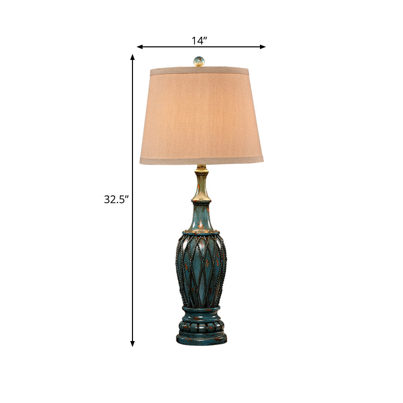 Aqua Vase Night Light Traditional Resin 1 Light Study Room Table Light with Tapered Fabric Shade Clearhalo 'Lamps' 'Table Lamps' Lighting' 229008