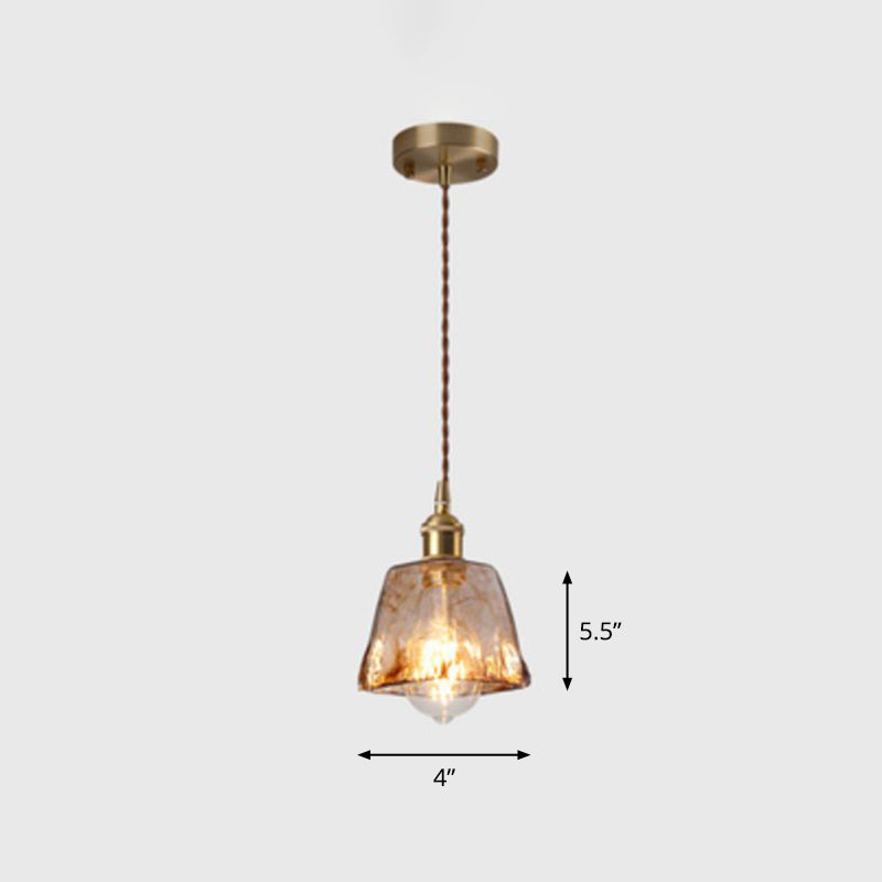 Antique Shaded Pendant Light 1-Light Brown Glass Hanging Light in Brass for Dining Room Brass B Clearhalo 'Ceiling Lights' 'Close To Ceiling Lights' 'Glass shade' 'Glass' 'Industrial Pendants' 'Industrial' 'Middle Century Pendants' 'Pendant Lights' 'Pendants' 'Tiffany' Lighting' 2290081