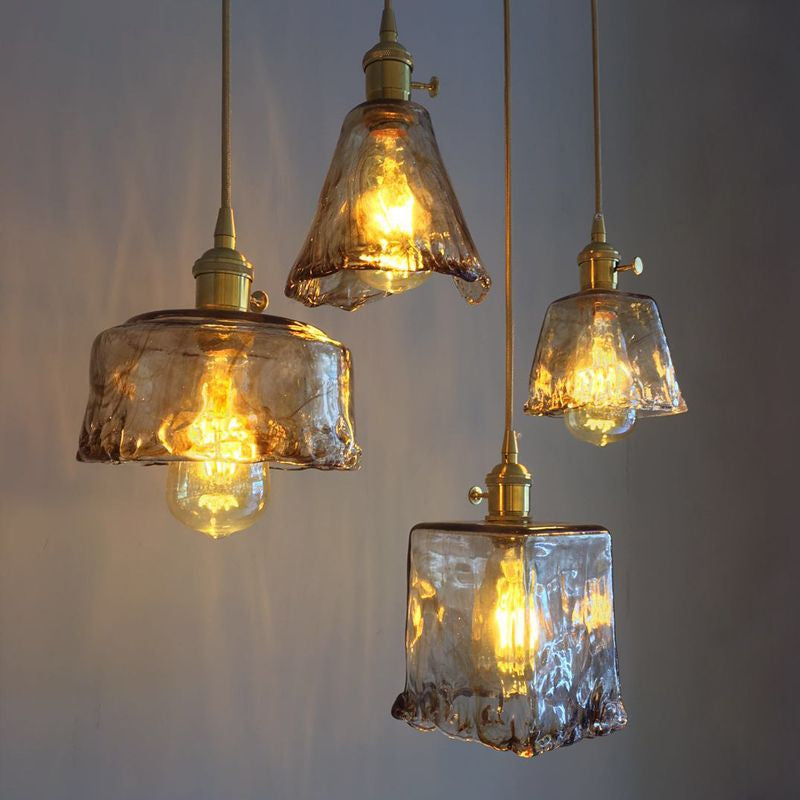 Antique Shaded Pendant Light 1-Light Brown Glass Hanging Light in Brass for Dining Room Clearhalo 'Ceiling Lights' 'Close To Ceiling Lights' 'Glass shade' 'Glass' 'Industrial Pendants' 'Industrial' 'Middle Century Pendants' 'Pendant Lights' 'Pendants' 'Tiffany' Lighting' 2290082