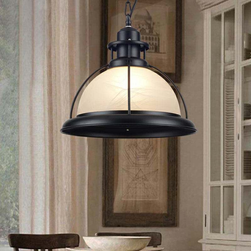 White Glass Half-Globe Suspension Lighting Retro Style 1 Head Dining Room Pendant Ceiling Light White Clearhalo 'Art Deco Pendants' 'Cast Iron' 'Ceiling Lights' 'Ceramic' 'Crystal' 'Industrial' 'Metal' 'Pendant Lights' 'Tiffany' Lighting' 2290093