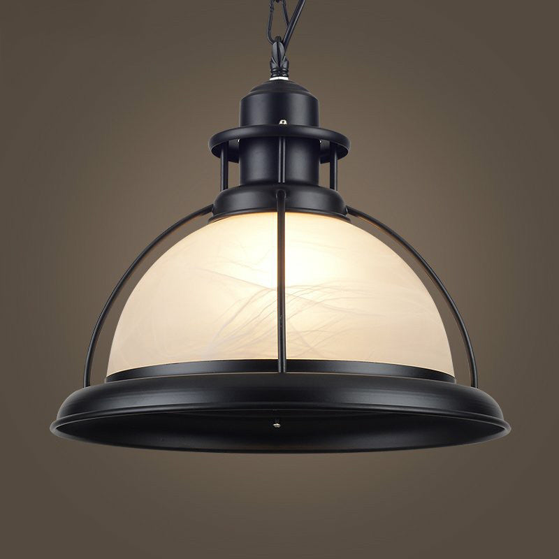 White Glass Half-Globe Suspension Lighting Retro Style 1��Head Dining Room Pendant Ceiling Light Clearhalo 'Ceiling Lights' 'Industrial Pendants' 'Industrial' 'Middle Century Pendants' 'Pendant Lights' 'Pendants' 'Tiffany' Lighting' 2290094