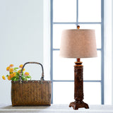 1 Light Resin Table Lamp Vintage Brown Carved Base Study Room Night Table Lamp with Tapered Fabric Shade Brown Clearhalo 'Lamps' 'Table Lamps' Lighting' 229010