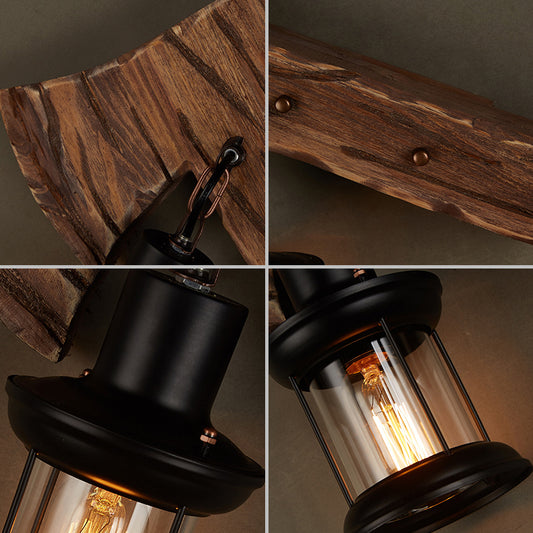 Wooden Ax Wall Sconce Light Country 1 Head Bedroom Wall Lighting with Lantern Shade Clearhalo 'Industrial wall lights' 'Industrial' 'Middle century wall lights' 'Rustic wall lights' 'Tiffany' 'Wall Lamps & Sconces' 'Wall Lights' Lighting' 2290114