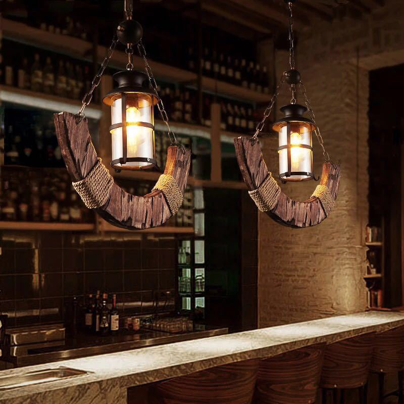 Clear Glass Cylinder Hanging Light Nautical Single Bar Pendant Lighting with Arc Wooden Decoration Clearhalo 'Ceiling Lights' 'Industrial Pendants' 'Industrial' 'Middle Century Pendants' 'Pendant Lights' 'Pendants' 'Tiffany' Lighting' 2290117