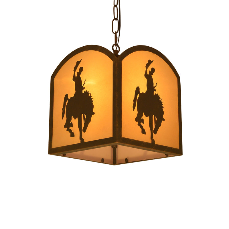 Square Pendant Lighting Metal Vintage 1 Bulb Restaurant Hanging Light Kit in Rust with Horse Pattern Clearhalo 'Ceiling Lights' 'Pendant Lights' 'Pendants' Lighting' 229018