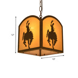 Square Pendant Lighting Metal Vintage 1 Bulb Restaurant Hanging Light Kit in Rust with Horse Pattern Clearhalo 'Ceiling Lights' 'Pendant Lights' 'Pendants' Lighting' 229019