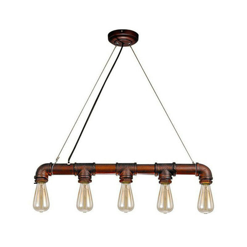 Steampunk Straight Pipe Pendant Light Fixture 5-Head Iron Island Ceiling Lamp in Rust Rust Clearhalo 'Ceiling Lights' 'Island Lights' Lighting' 2290208