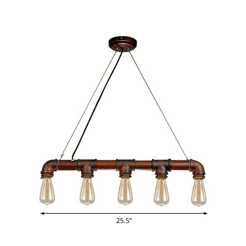 Steampunk Straight Pipe Pendant Light Fixture 5-Head Iron Island Ceiling Lamp in Rust Clearhalo 'Ceiling Lights' 'Island Lights' Lighting' 2290210