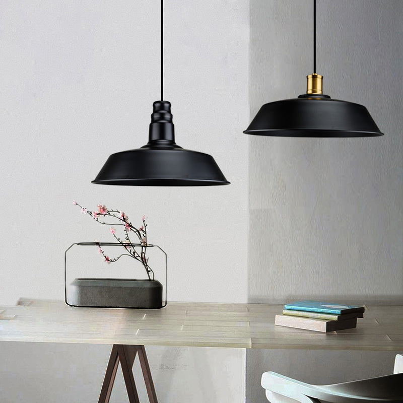 Metal Black Finish Drop Pendant Geometric Shade Single-Bulb Industrial Hanging Light Clearhalo 'Art Deco Pendants' 'Black' 'Cast Iron' 'Ceiling Lights' 'Ceramic' 'Crystal' 'Industrial Pendants' 'Industrial' 'Metal' 'Middle Century Pendants' 'Pendant Lights' 'Pendants' 'Rustic Pendants' 'Tiffany' Lighting' 2290276